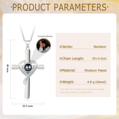 Personalised Cross Heart Projection Necklace Customised Photo Gift for Her