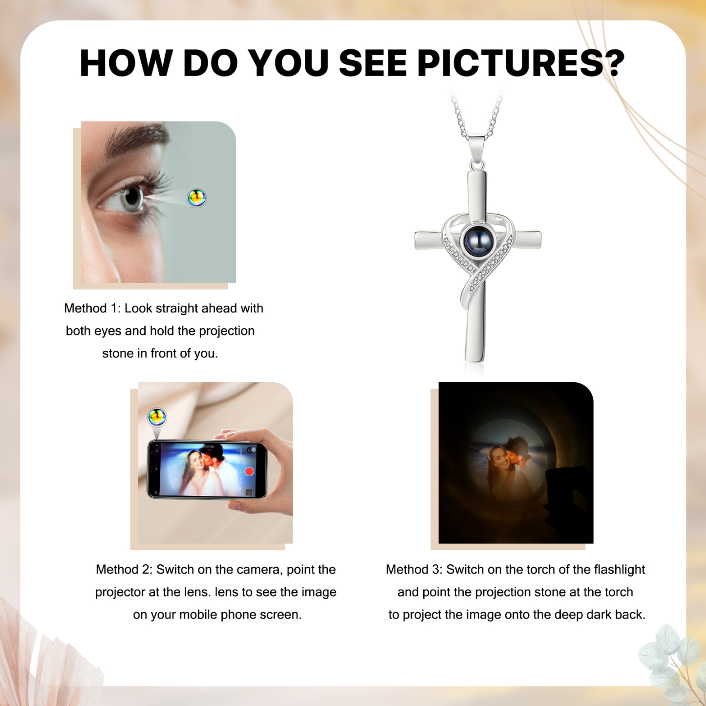 Personalised Cross Heart Projection Necklace Customised Photo Gift for Her