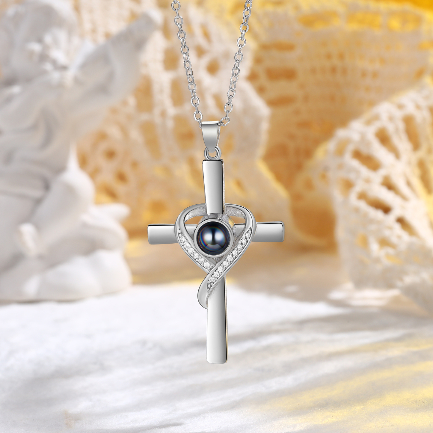 Personalised Cross Heart Projection Necklace Customised Photo Gift for Her