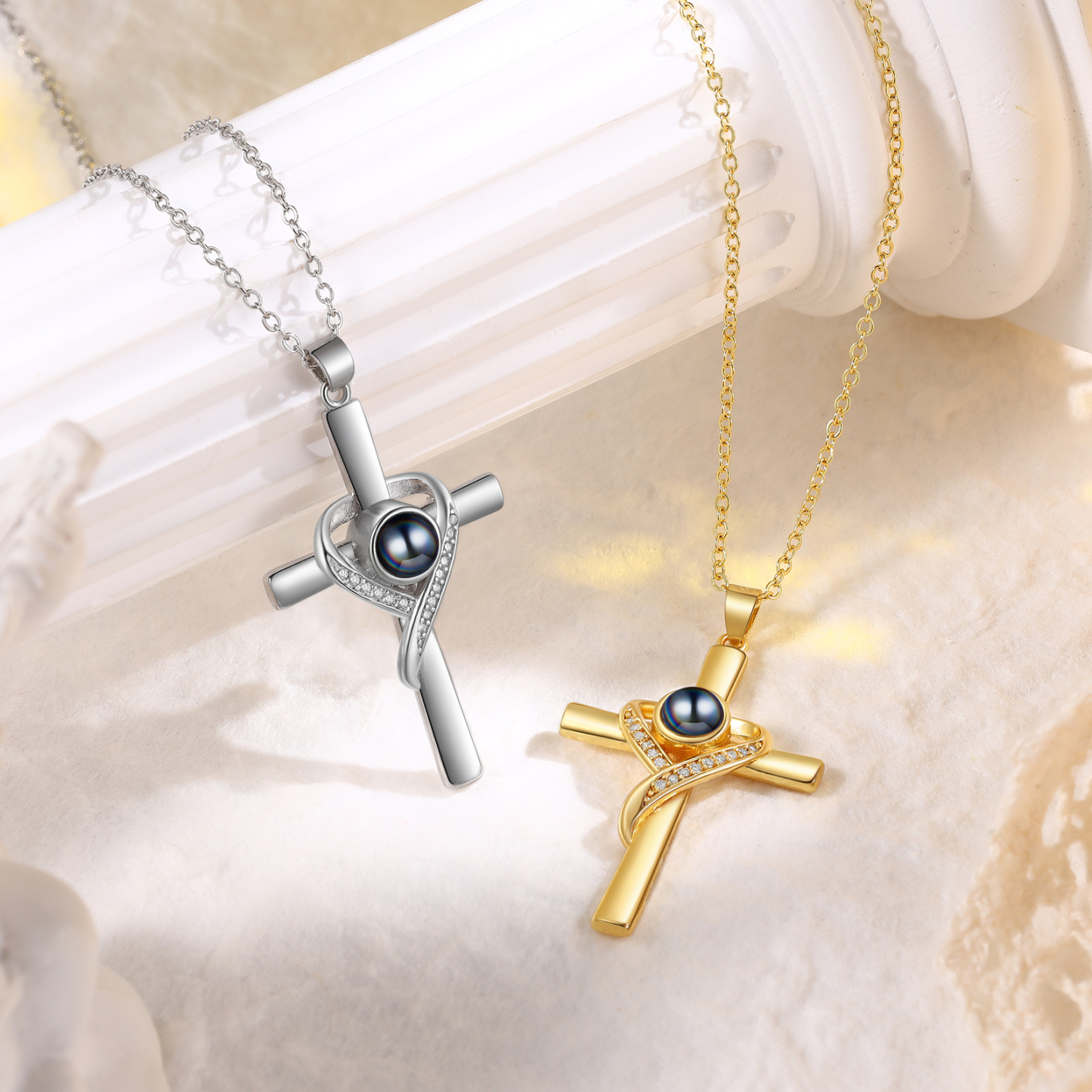 Personalised Cross Heart Projection Necklace Customised Photo Gift for Her