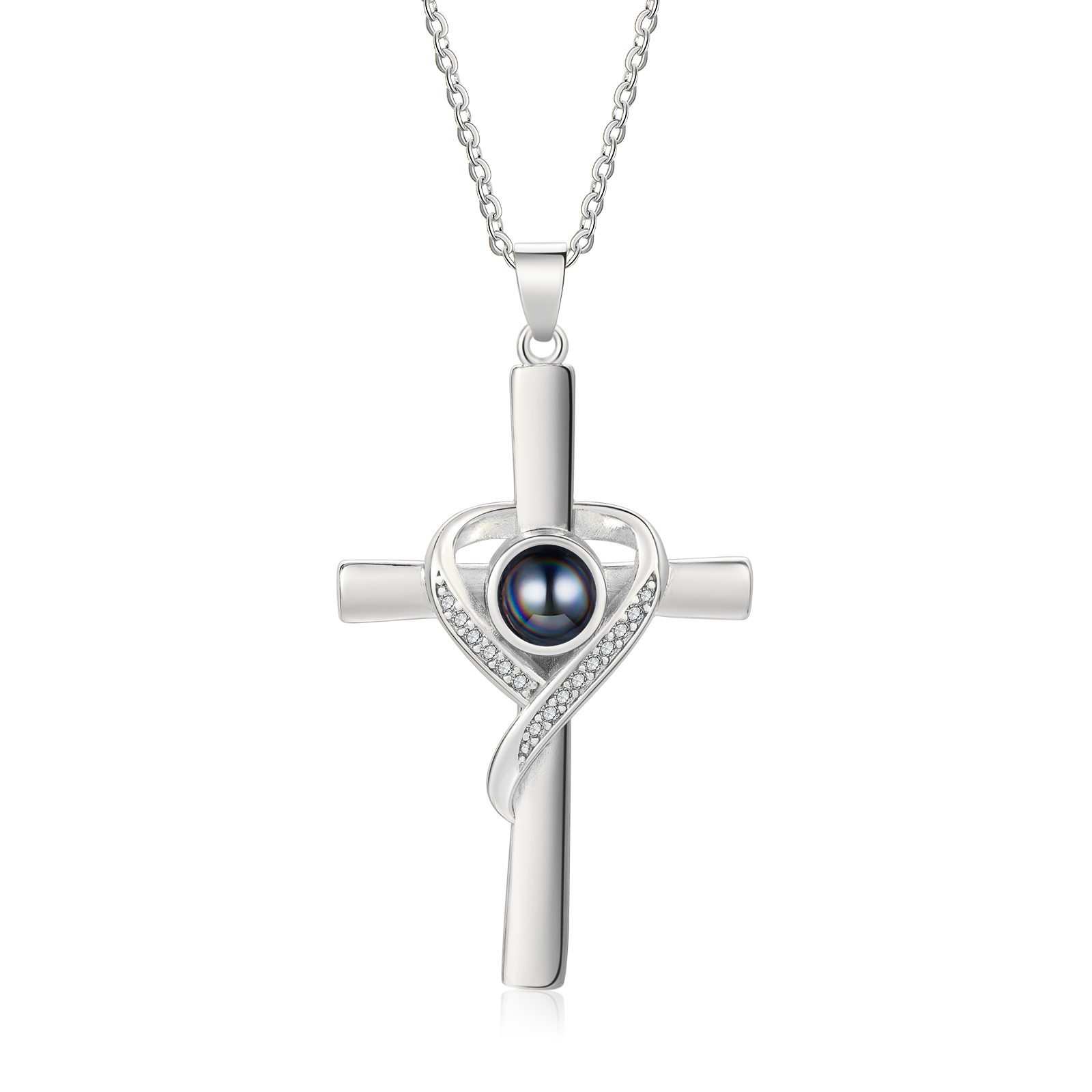 Personalised Cross Heart Projection Necklace Customised Photo Gift for Her
