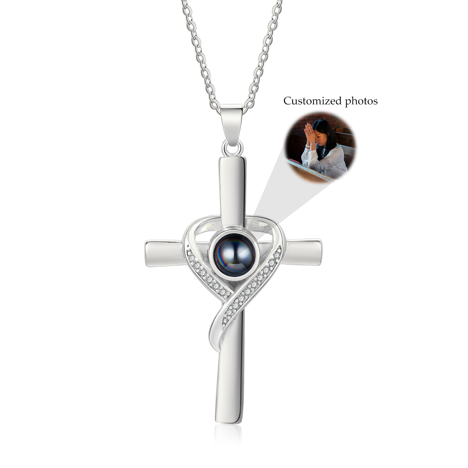 Personalised Cross Heart Projection Necklace Customised Photo Gift for Her
