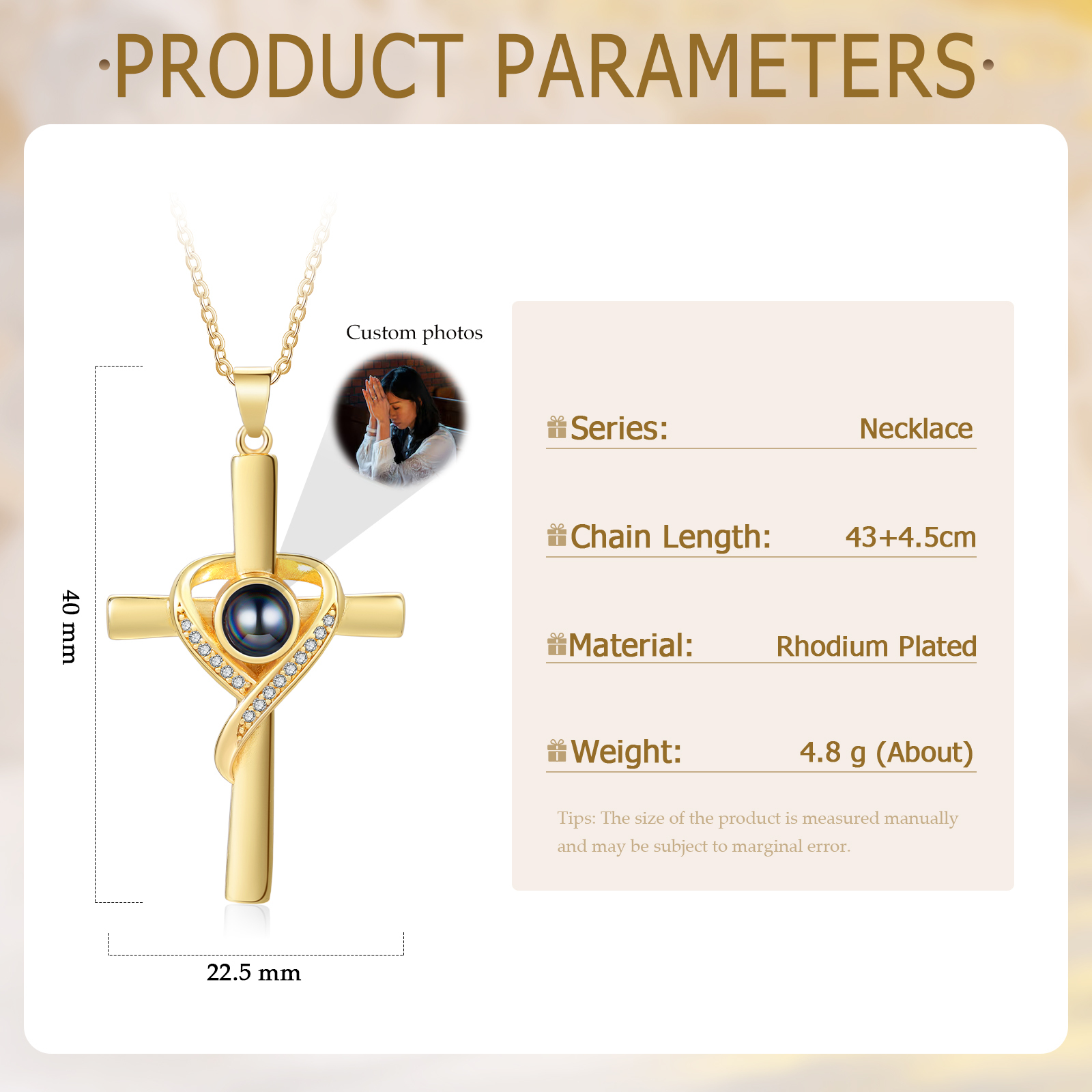 Personalised Cross Heart Projection Necklace Customised Photo Gift for Her