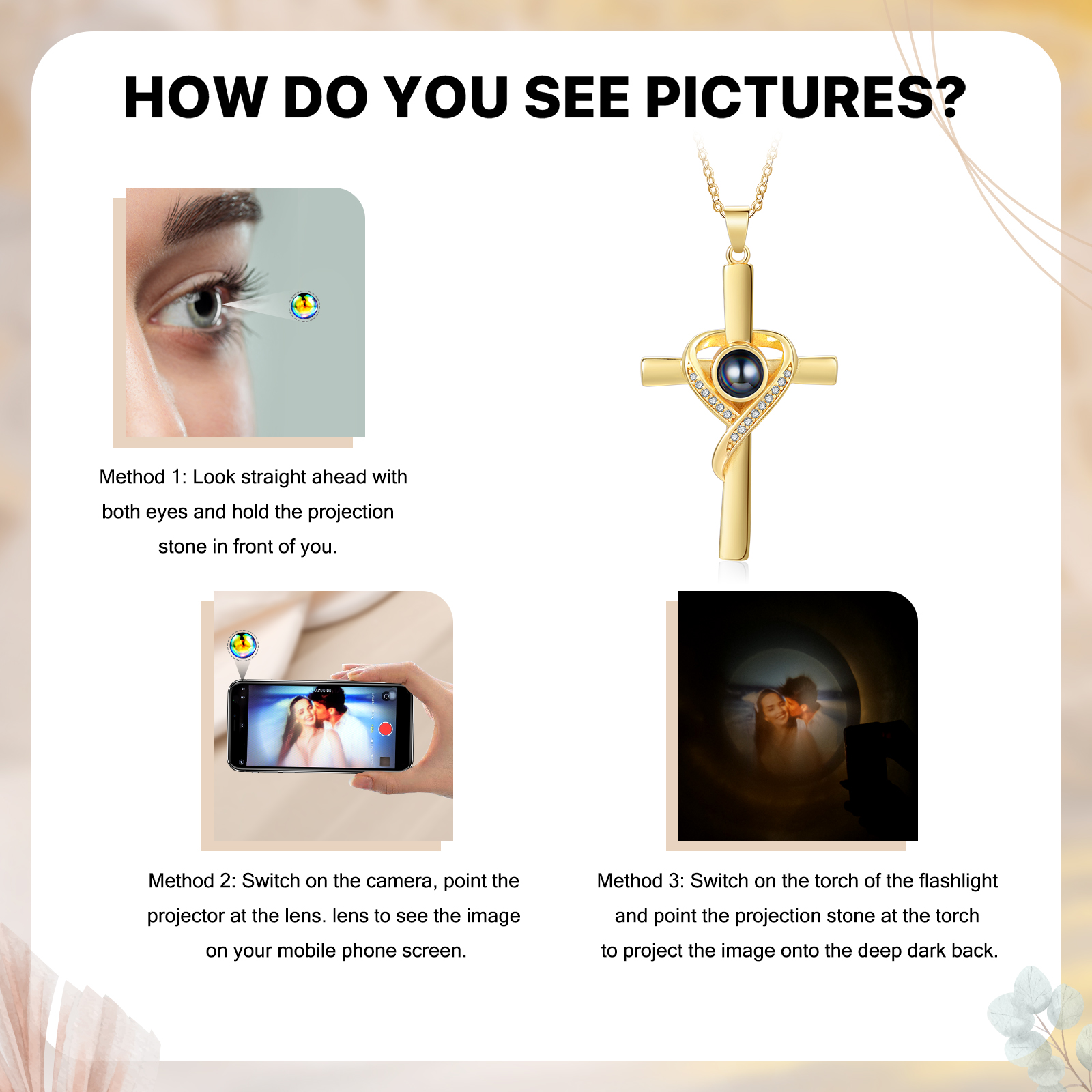 Personalised Cross Heart Projection Necklace Customised Photo Gift for Her