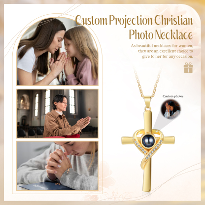 Personalised Cross Heart Projection Necklace Customised Photo Gift for Her