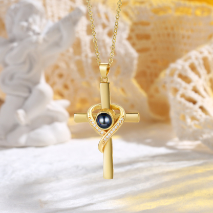 Personalised Cross Heart Projection Necklace Customised Photo Gift for Her