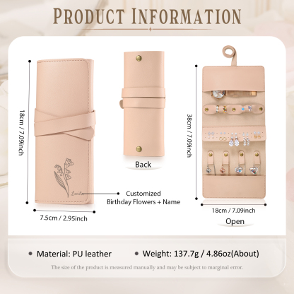 Personalised Jewellery Storage Roll Custom Birthday Flower Design Romantic Gift for Her | Jessemde
