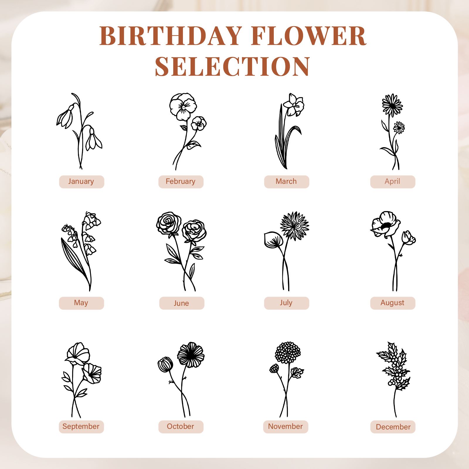 Personalised Jewellery Storage Roll Custom Birthday Flower Design Romantic Gift for Her | Jessemde