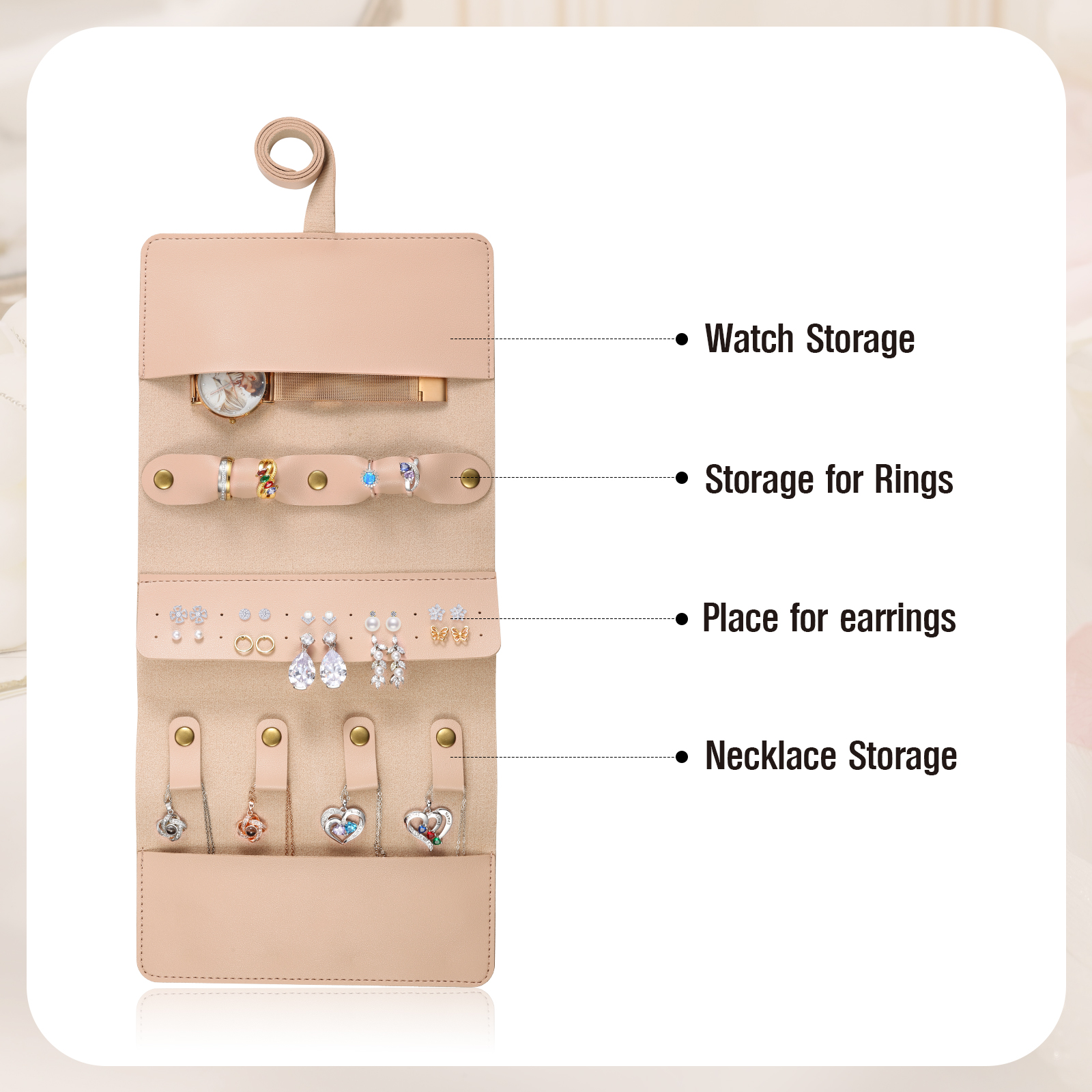 Personalised Jewellery Storage Roll Custom Birthday Flower Design Romantic Gift for Her | Jessemde