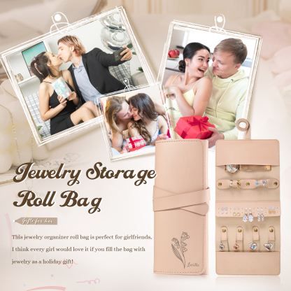 Personalised Jewellery Storage Roll Custom Birthday Flower Design Romantic Gift for Her | Jessemde