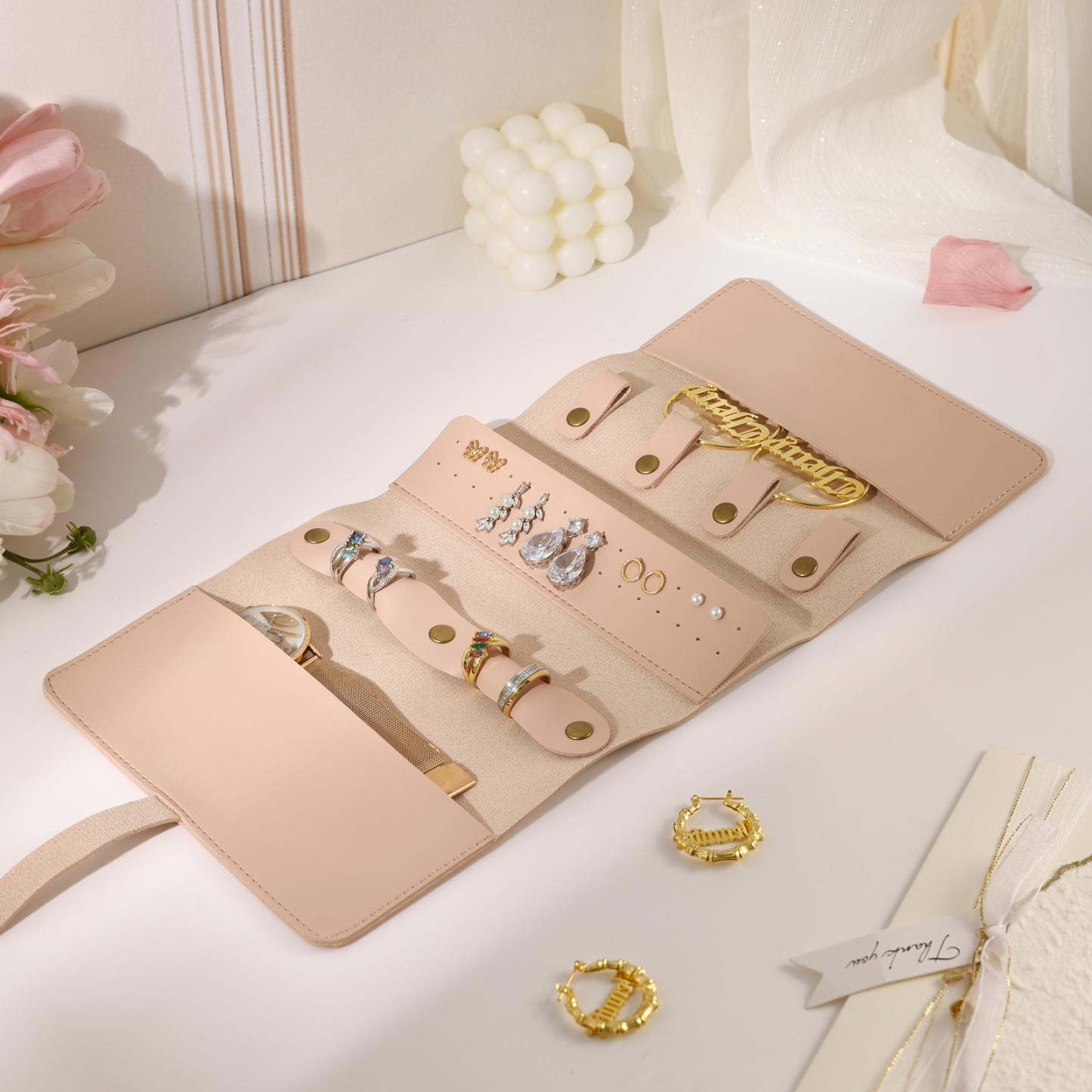 Personalised Jewellery Storage Roll Custom Birthday Flower Design Romantic Gift for Her | Jessemde