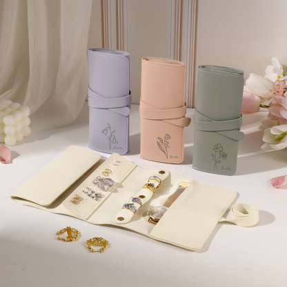 Personalised Jewellery Storage Roll Custom Birthday Flower Design Romantic Gift for Her | Jessemde