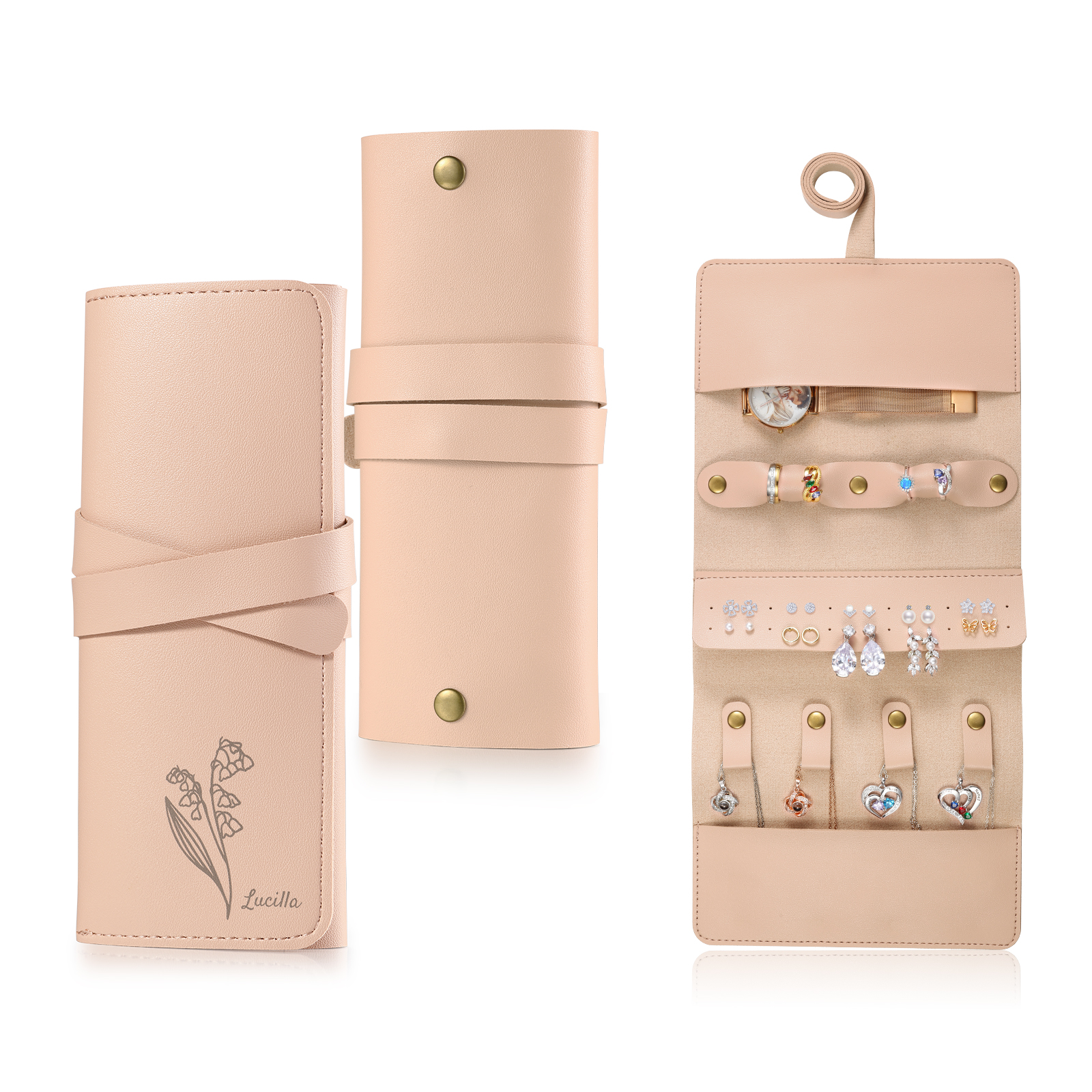 Personalised Jewellery Storage Roll Custom Birthday Flower Design Romantic Gift for Her | Jessemde