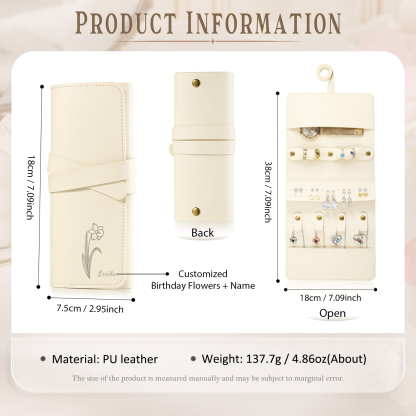 Personalised Jewellery Storage Roll Custom Birthday Flower Design Romantic Gift for Her | Jessemde