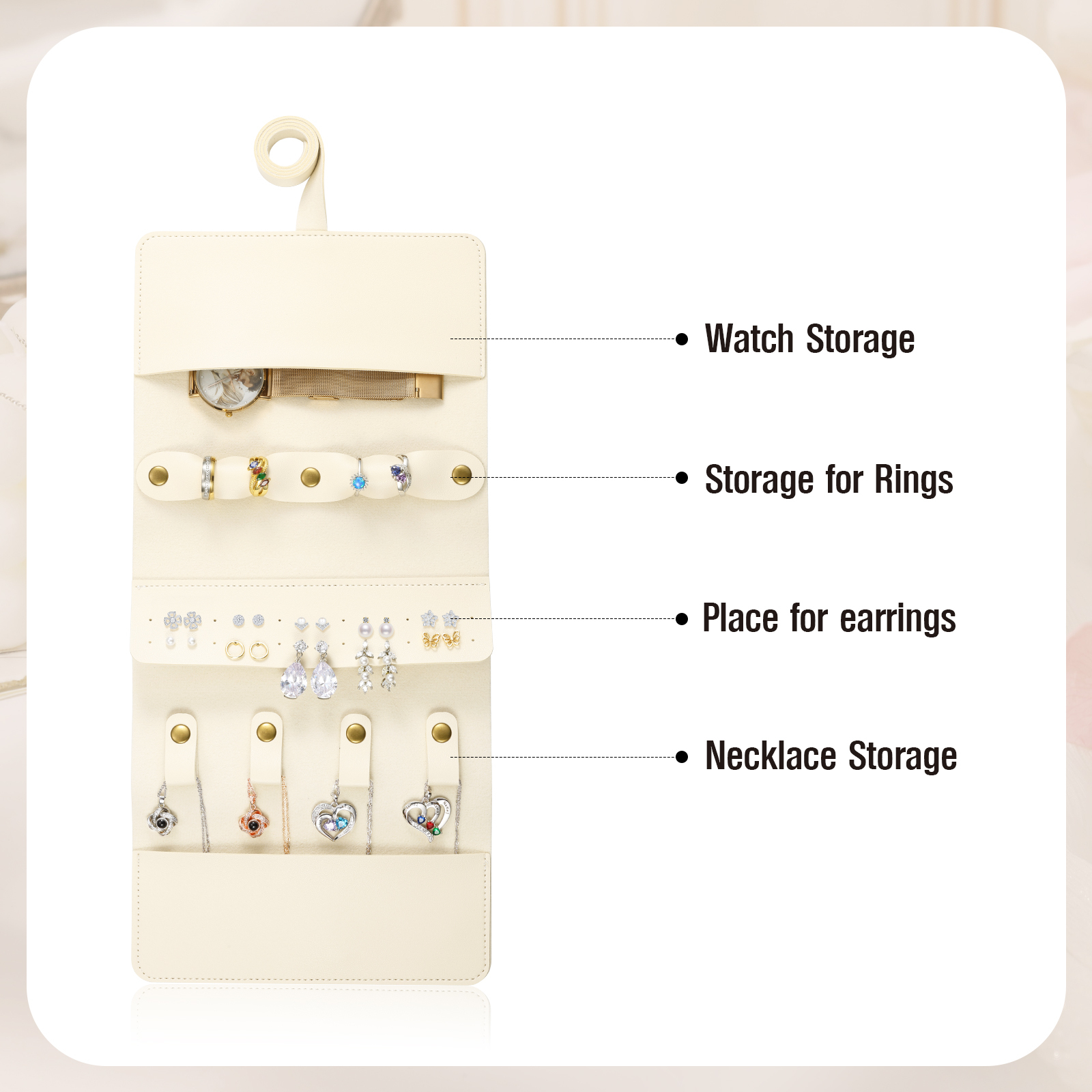 Personalised Jewellery Storage Roll Custom Birthday Flower Design Romantic Gift for Her | Jessemde