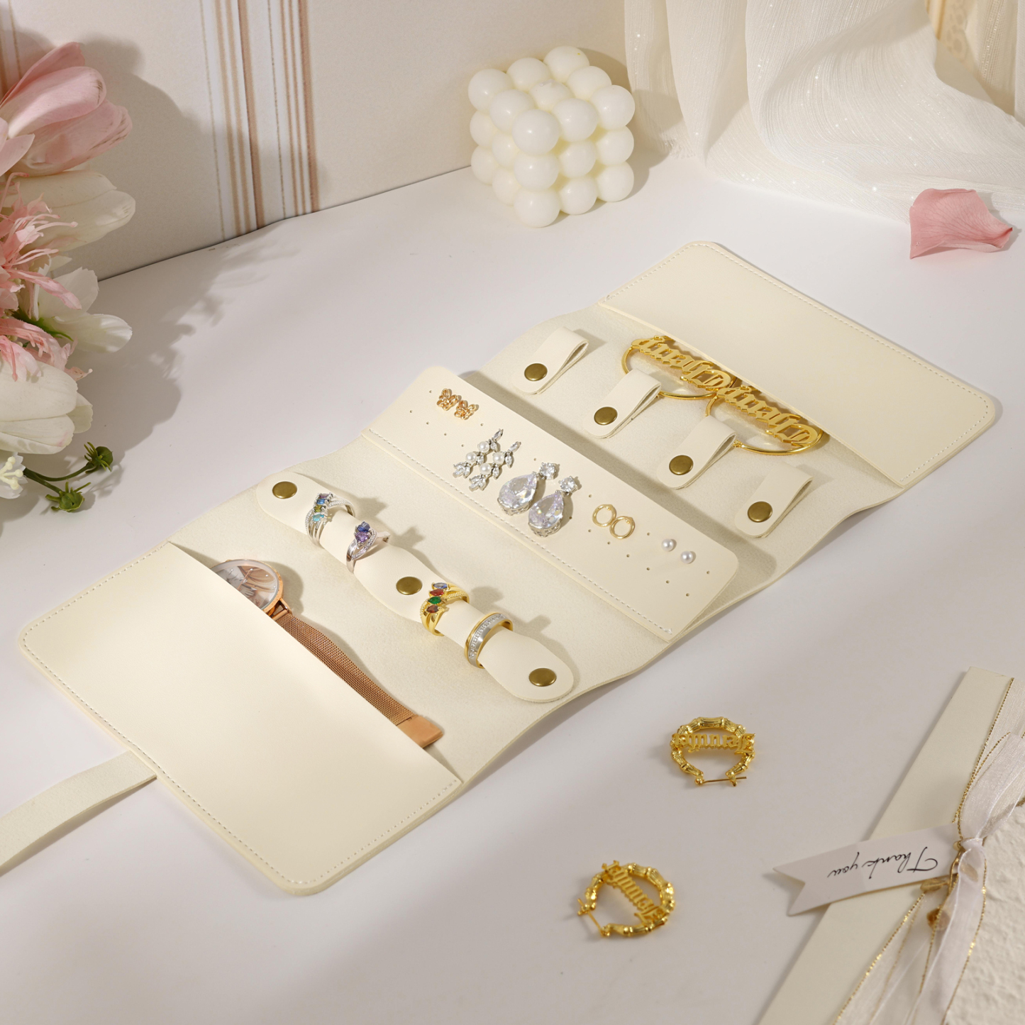 Personalised Jewellery Storage Roll Custom Birthday Flower Design Romantic Gift for Her | Jessemde