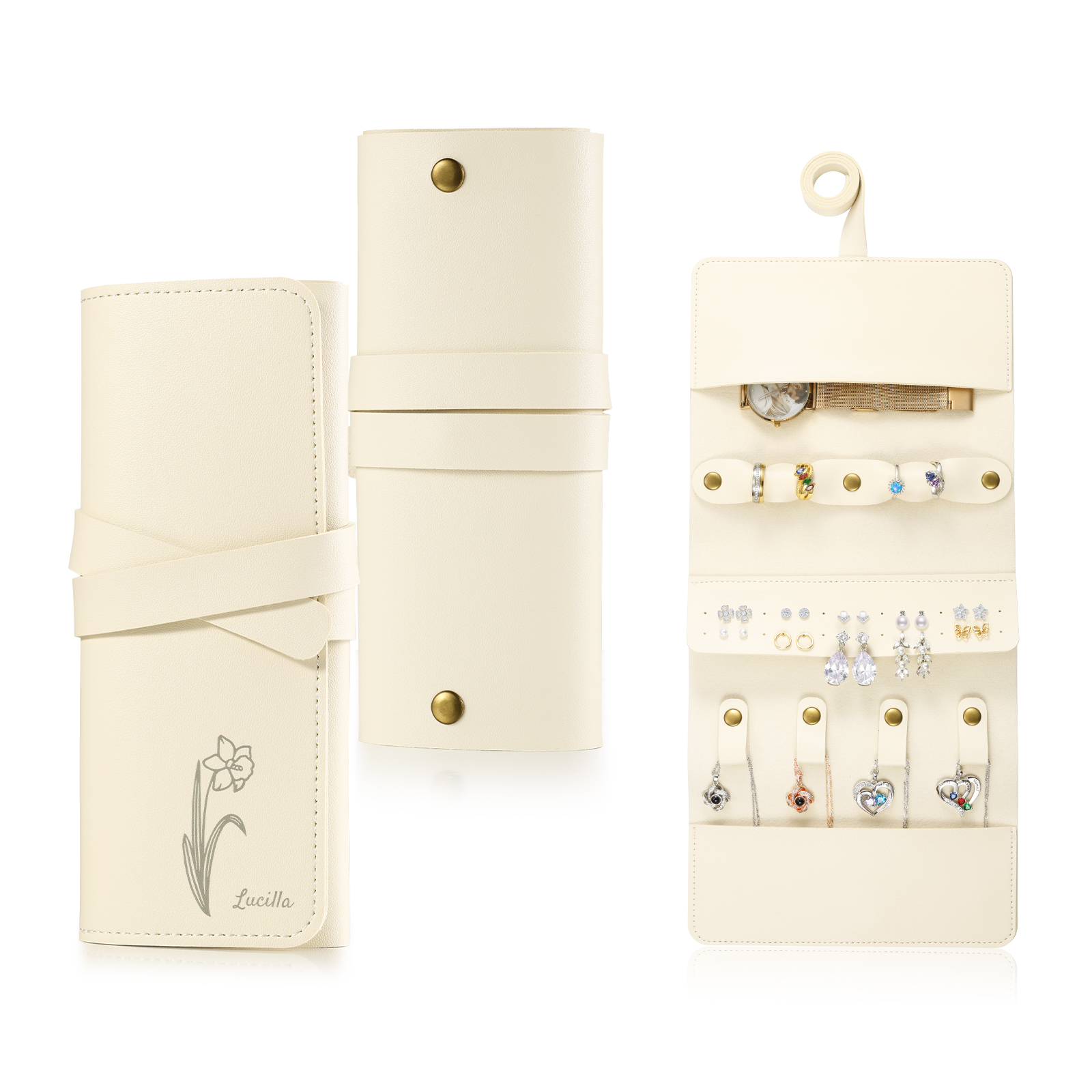 Personalised Jewellery Storage Roll Custom Birthday Flower Design Romantic Gift for Her | Jessemde