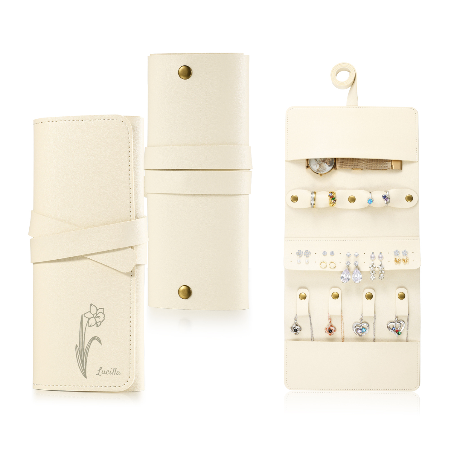 Personalised Jewellery Storage Roll Custom Birthday Flower Design Romantic Gift for Her | Jessemde