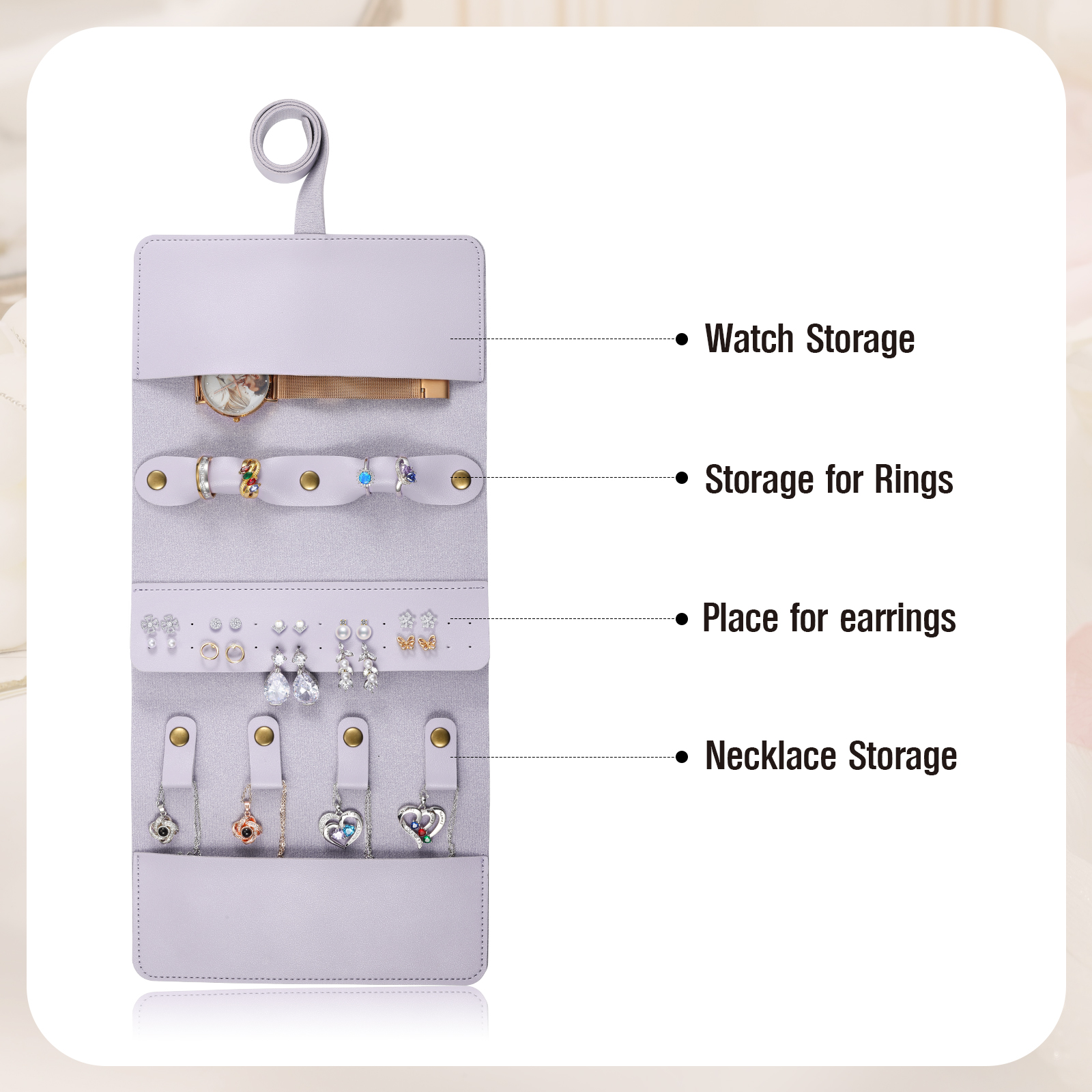 Personalised Jewellery Storage Roll Custom Birthday Flower Design Romantic Gift for Her | Jessemde