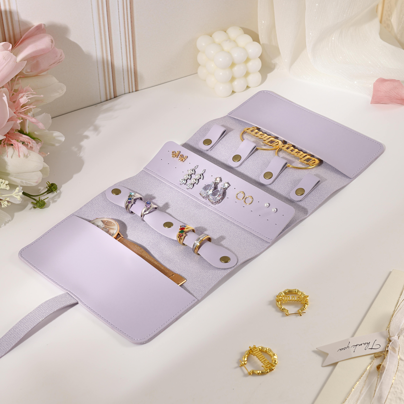 Personalised Jewellery Storage Roll Custom Birthday Flower Design Romantic Gift for Her | Jessemde