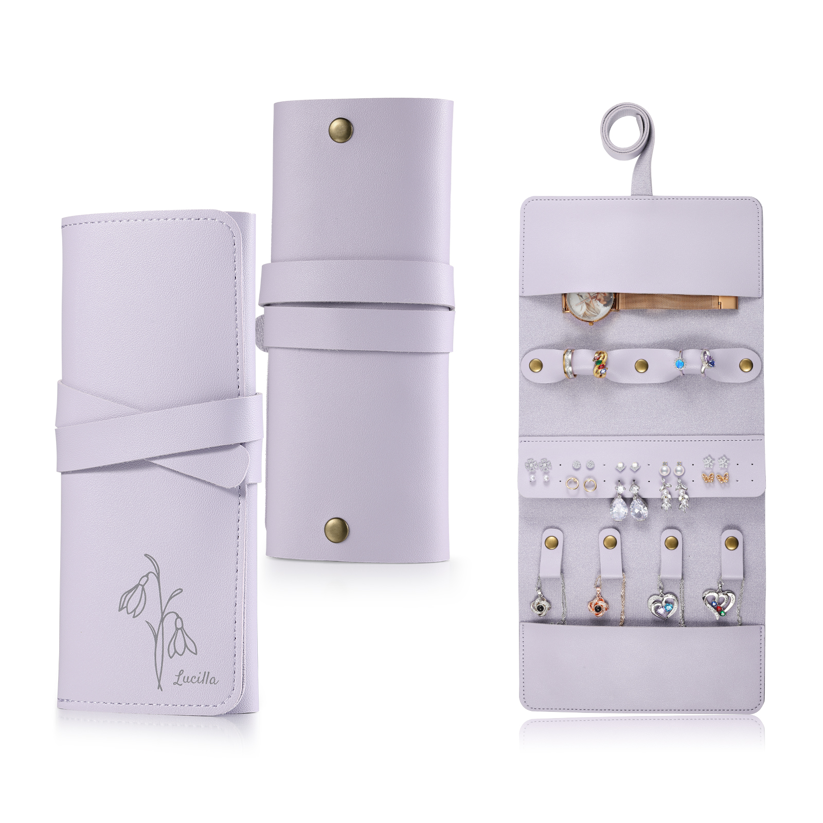 Personalised Jewellery Storage Roll Custom Birthday Flower Design Romantic Gift for Her | Jessemde