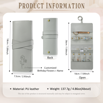 Personalised Jewellery Storage Roll Custom Birthday Flower Design Romantic Gift for Her | Jessemde