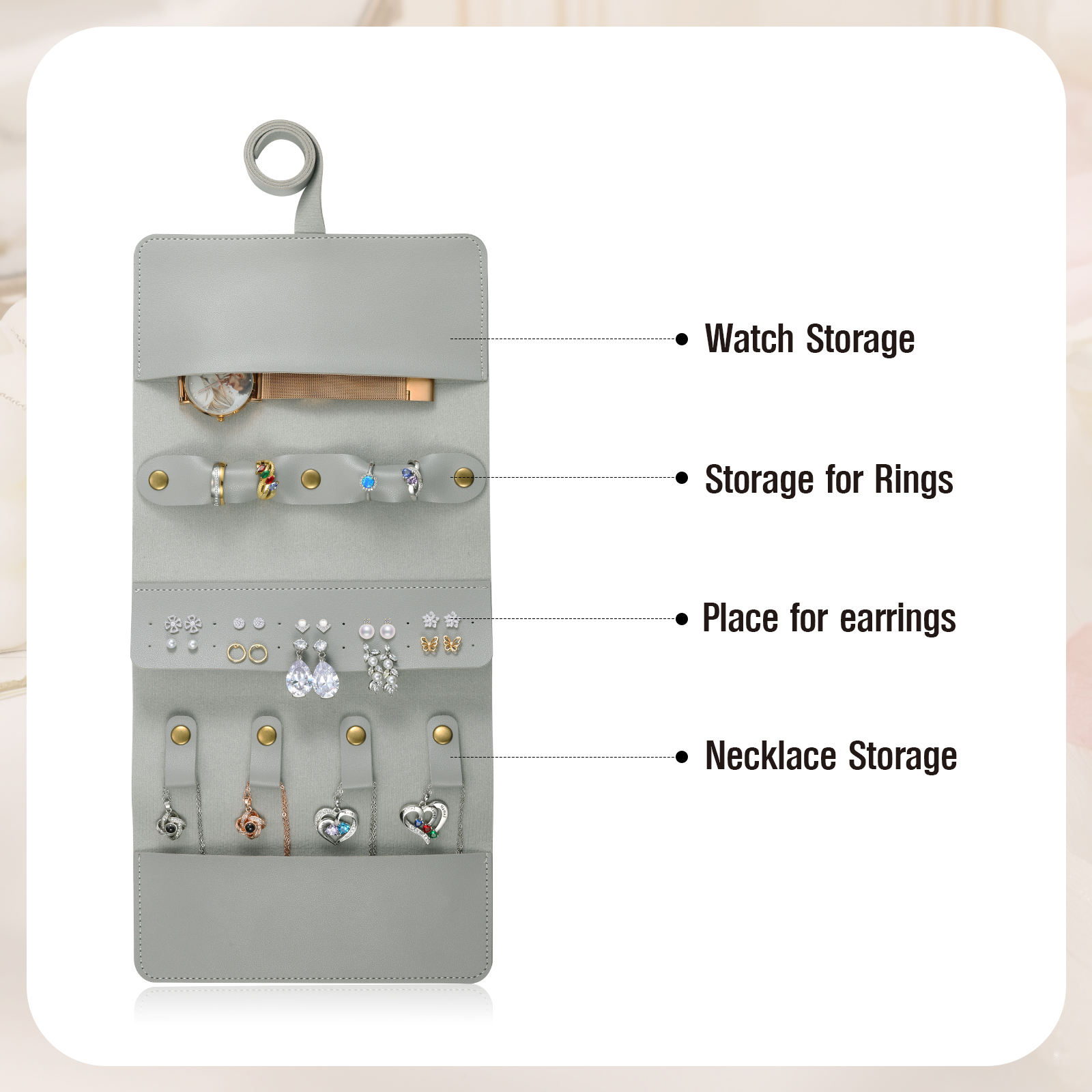 Personalised Jewellery Storage Roll Custom Birthday Flower Design Romantic Gift for Her | Jessemde