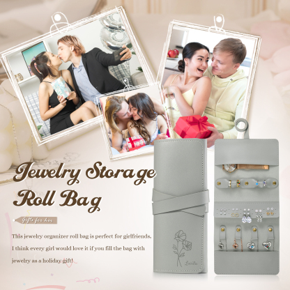 Personalised Jewellery Storage Roll Custom Birthday Flower Design Romantic Gift for Her | Jessemde