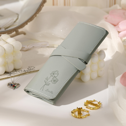 Personalised Jewellery Storage Roll Custom Birthday Flower Design Romantic Gift for Her | Jessemde