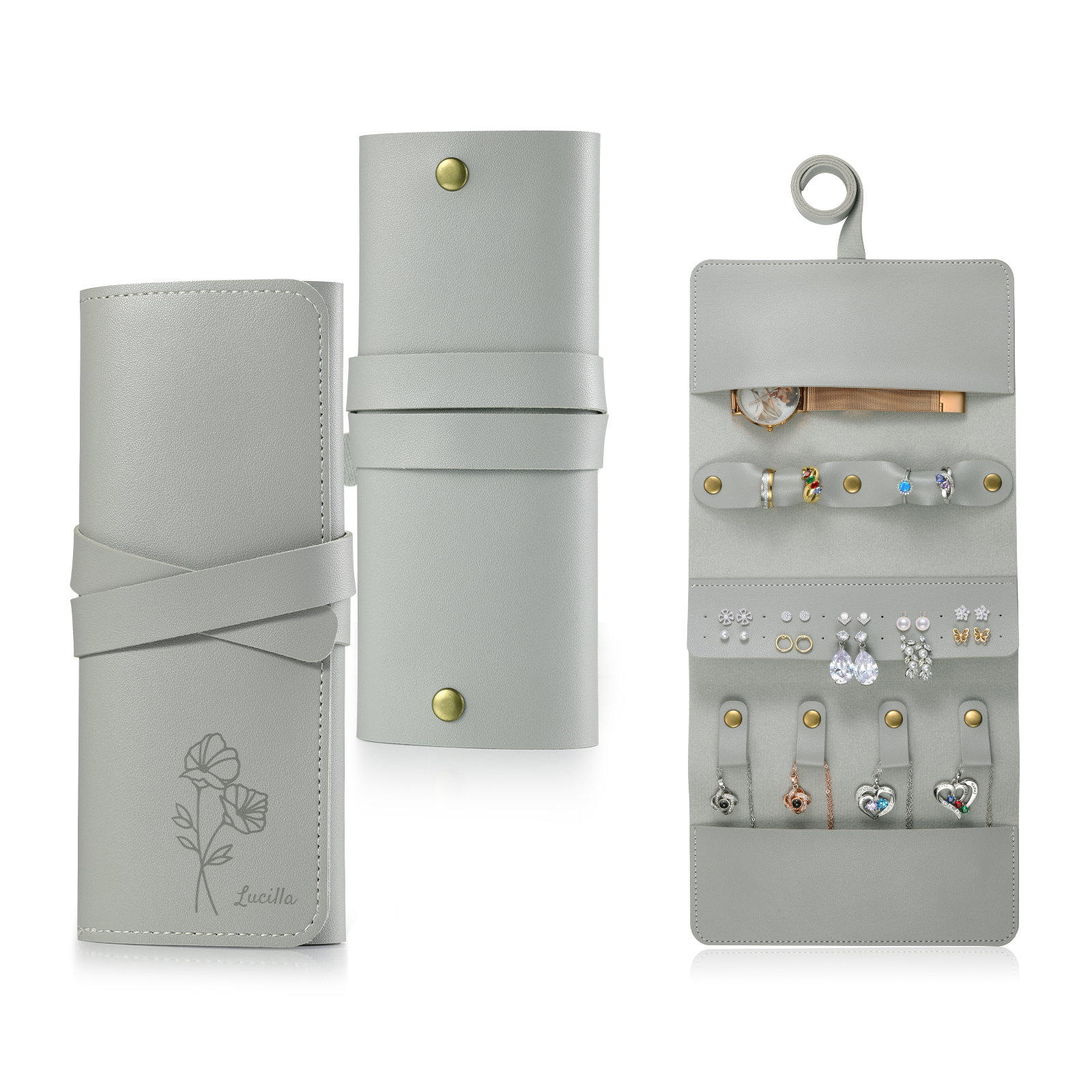 Personalised Jewellery Storage Roll Custom Birthday Flower Design Romantic Gift for Her | Jessemde