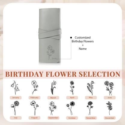 Personalised Jewellery Storage Roll Custom Birthday Flower Design Romantic Gift for Her | Jessemde