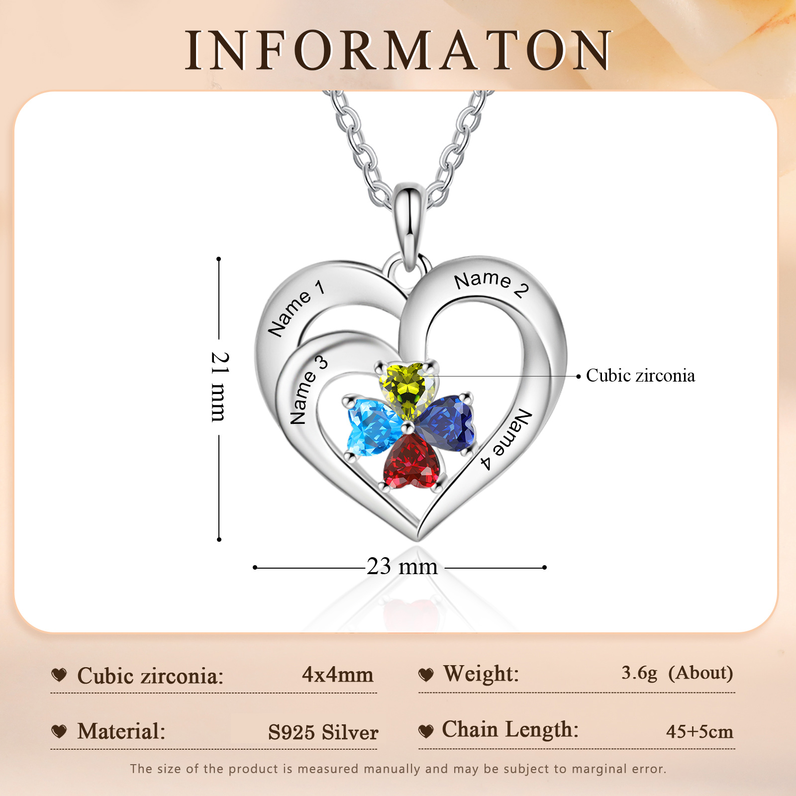 S925 Silver Personalised Birthstone Necklace Customised 2-4 Birthstones and Names Gifts For Her