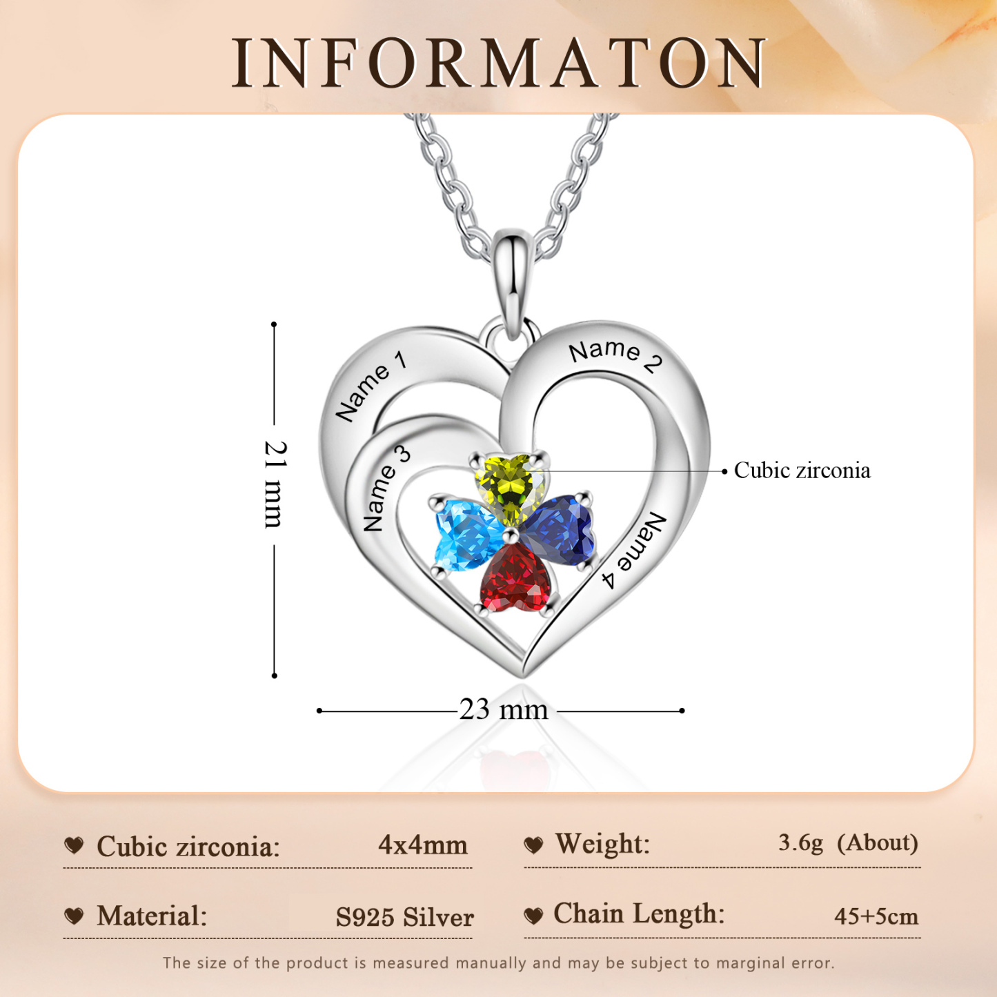 S925 Silver Personalised Birthstone Necklace Customised 2-4 Birthstones and Names Gifts For Her