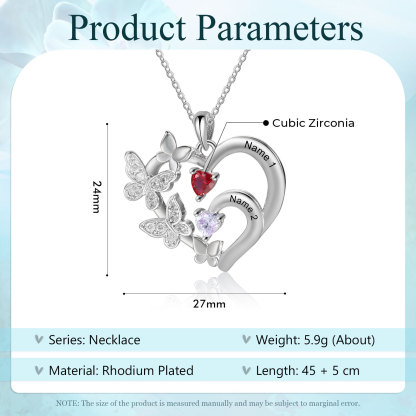 Personalised Necklace Butterfly Custom 2 Birthstones and 2 Names Ideal Jewelry for Her | Jessemade