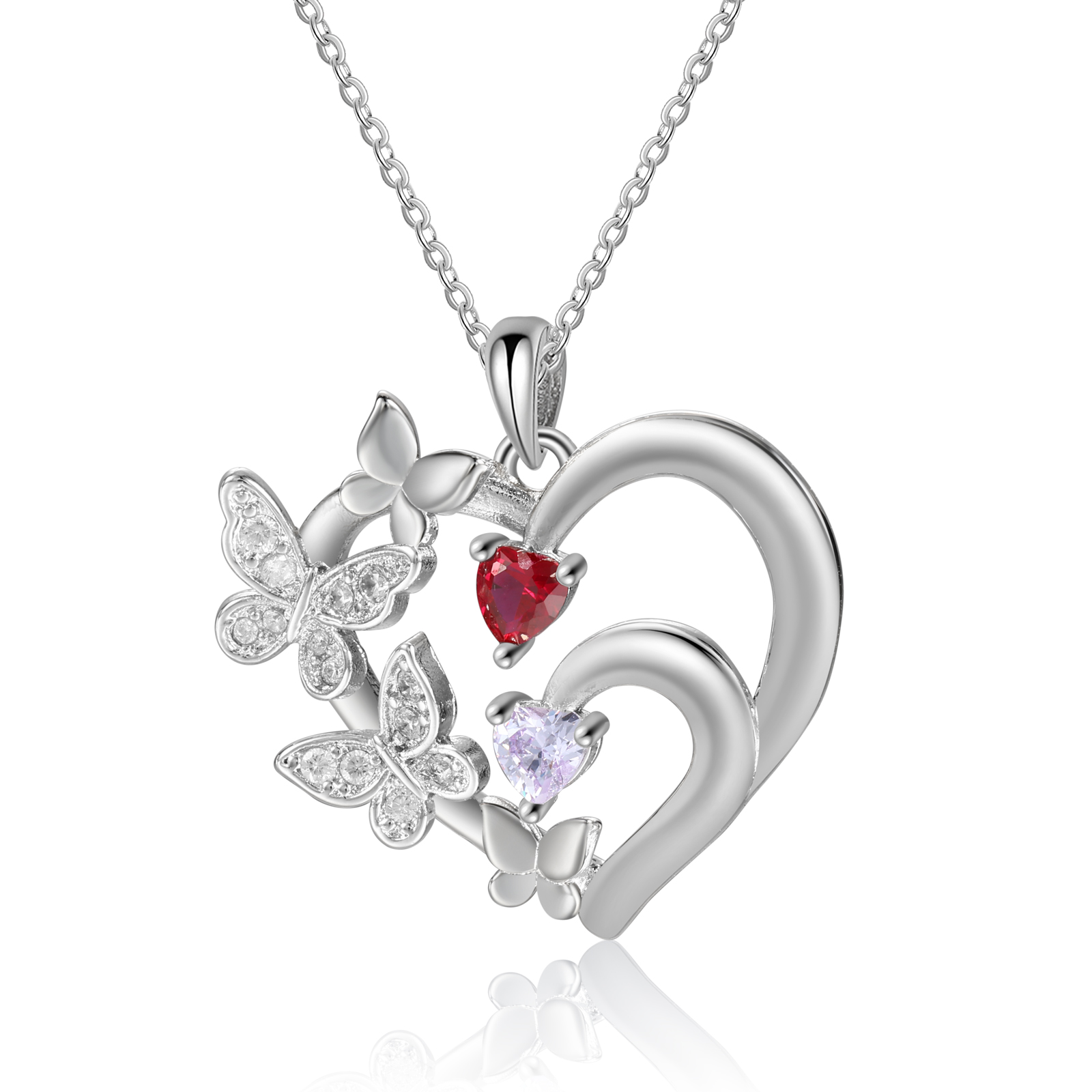 Personalised Necklace Butterfly Custom 2 Birthstones and 2 Names Ideal Jewelry for Her | Jessemade