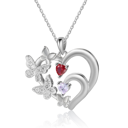 Personalised Necklace Butterfly Custom 2 Birthstones and 2 Names Ideal Jewelry for Her | Jessemade