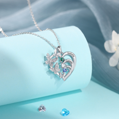 Personalised Necklace Butterfly Custom 3 Birthstones and 3 Names Ideal Jewelry for Her | Jessemade