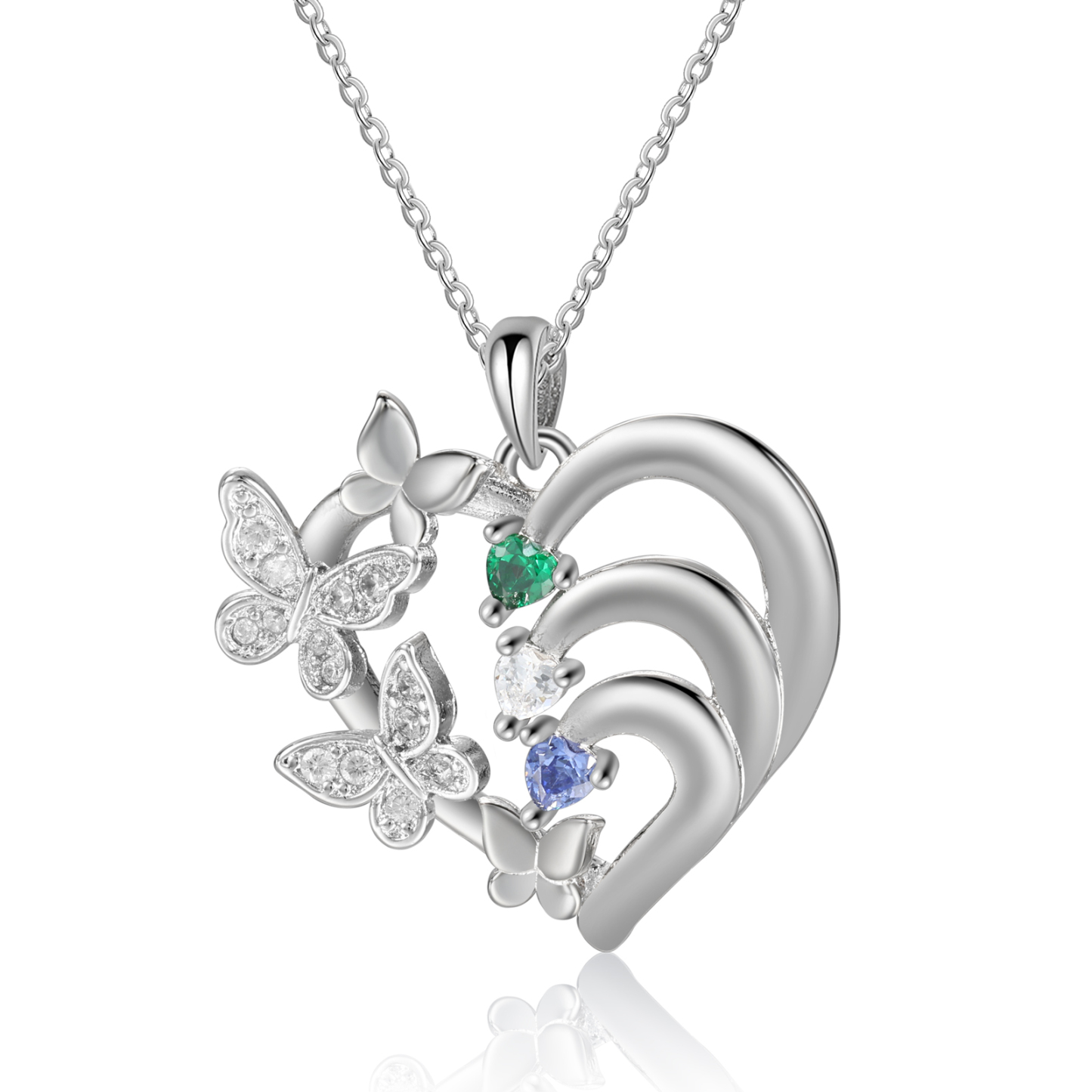 Personalised Necklace Butterfly Custom 3 Birthstones and 3 Names Ideal Jewelry for Her | Jessemade