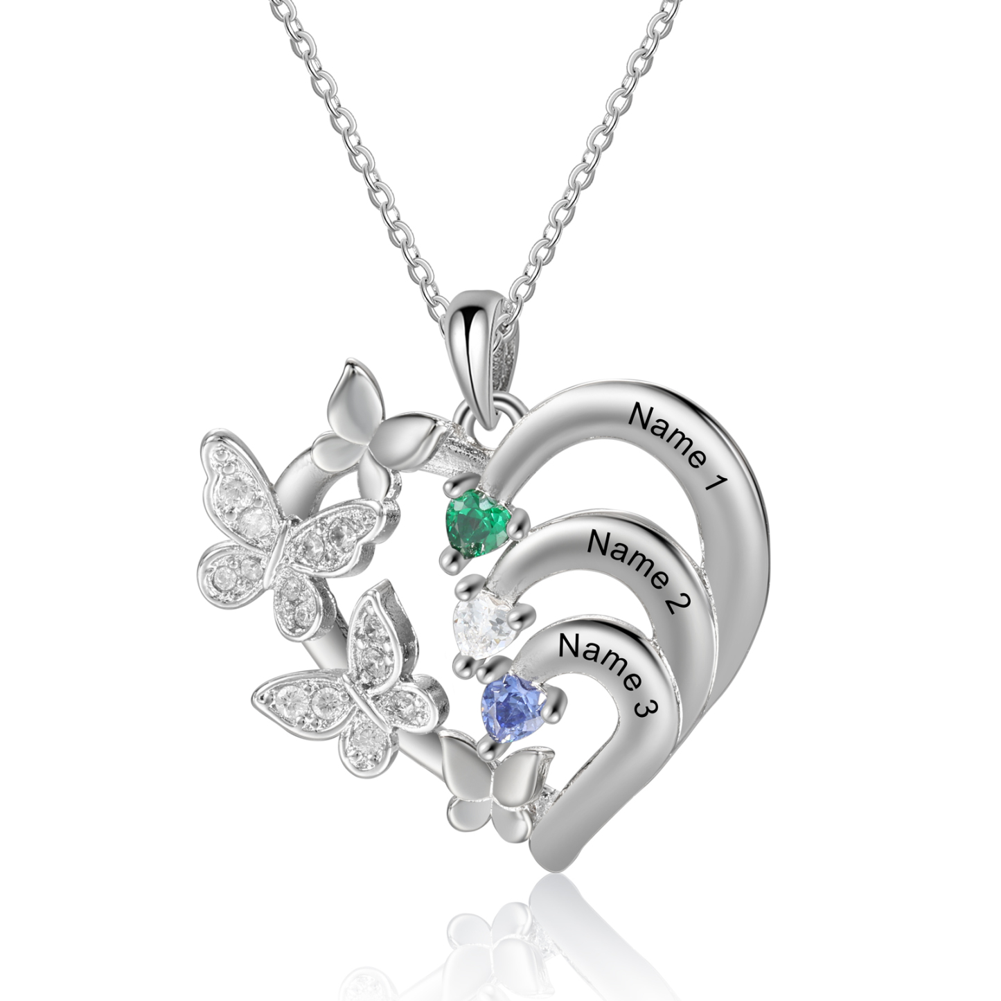 Personalised Necklace Butterfly Custom 3 Birthstones and 3 Names Ideal Jewelry for Her | Jessemade