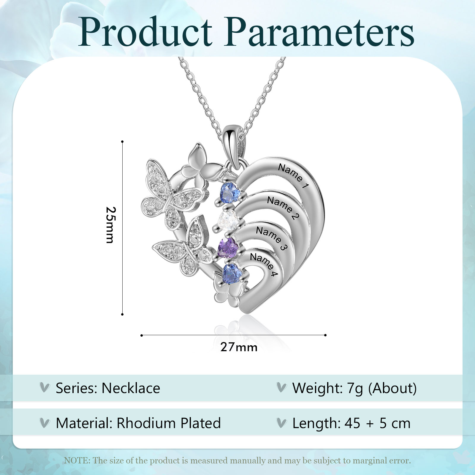 Personalised Necklace Butterfly Custom 4 Birthstones and 4 Names Ideal Jewelry for Her | Jessemade