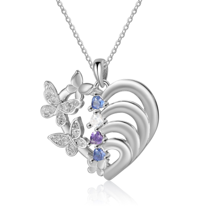 Personalised Necklace Butterfly Custom 4 Birthstones and 4 Names Ideal Jewelry for Her | Jessemade