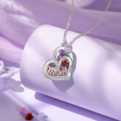 To my Mum/Mom-Personalised Heart Necklace with 1 Name & Birthstone Custom Gift for Mothers' Day | Jessemade