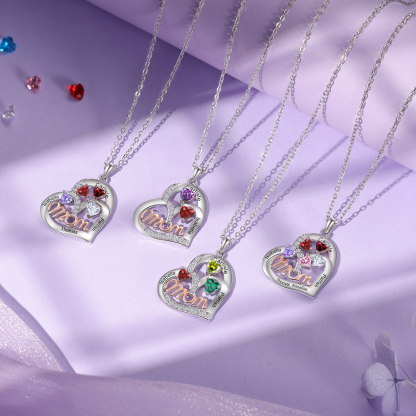 To my Mum/Mom-Personalised Heart Necklace with 4 Names & Birthstones Custom Gift for Mothers' Day | Jessemade