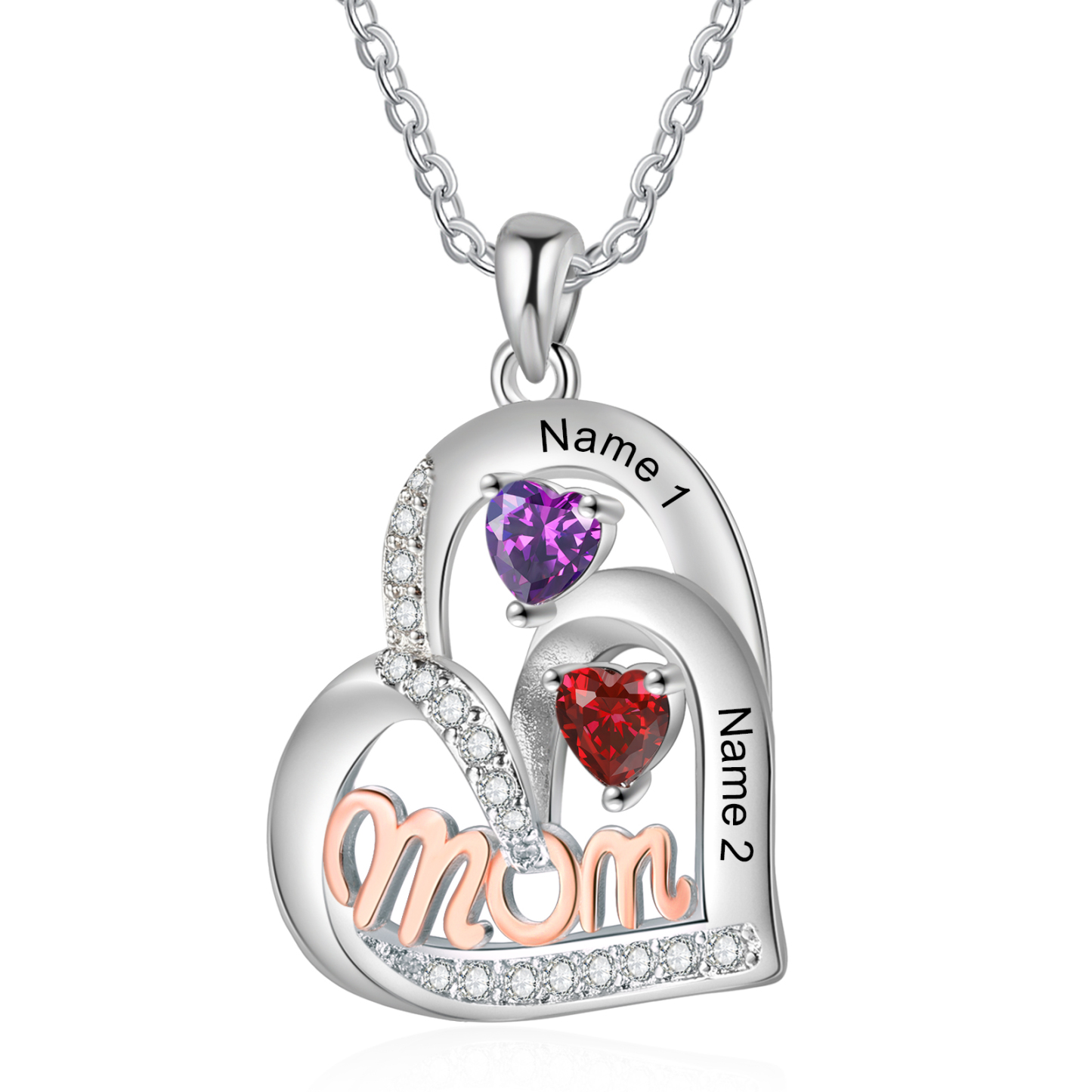 To my Mum/Mom-Personalised Heart Necklace with 1 Name & Birthstone Custom Gift for Mothers' Day | Jessemade
