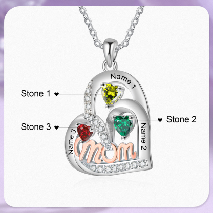 To my Mum/Mom-Personalised Heart Necklace with 3 Names & Birthstones Custom Gift for Mothers' Day | Jessemade