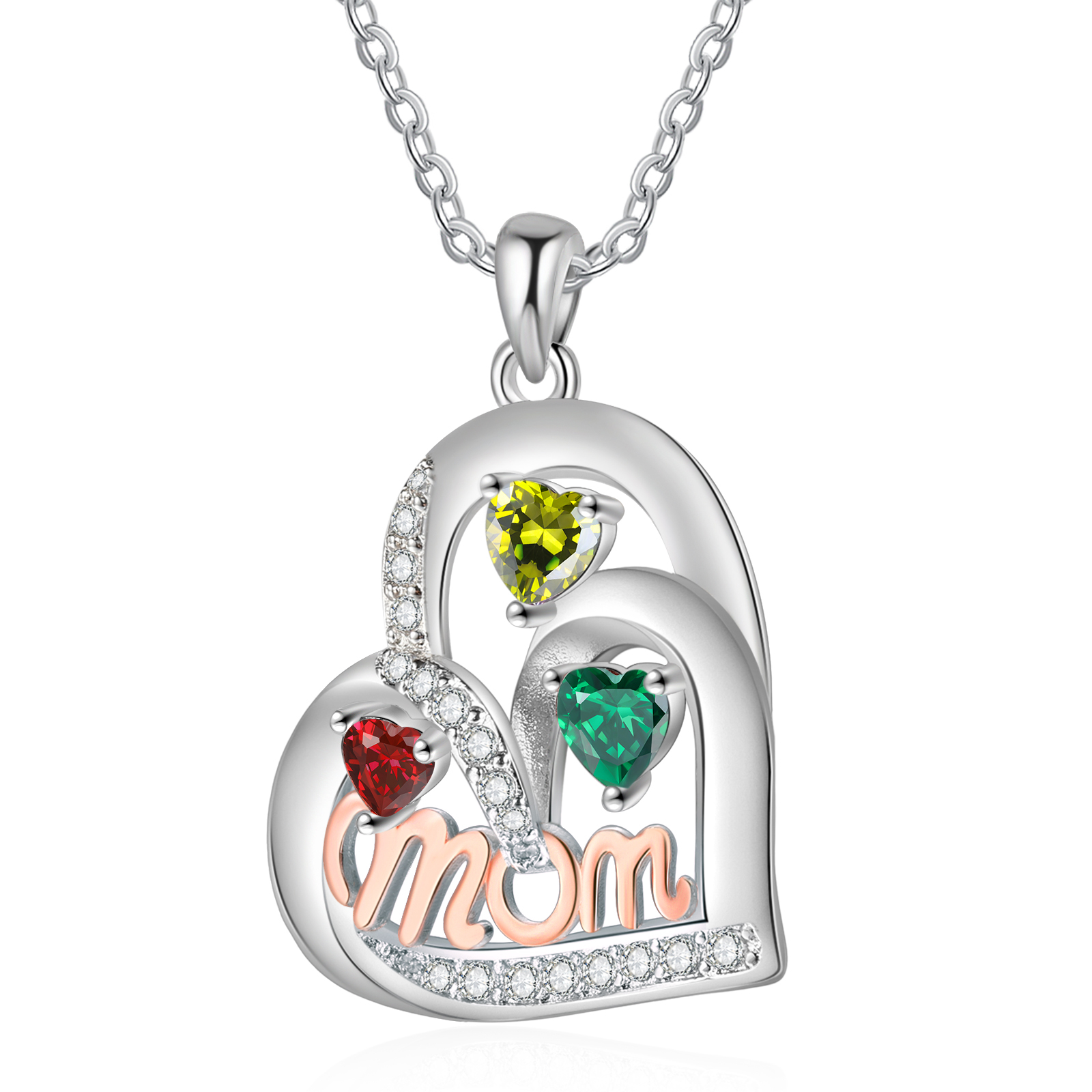 To my Mum/Mom-Personalised Heart Necklace with 3 Names & Birthstones Custom Gift for Mothers' Day | Jessemade