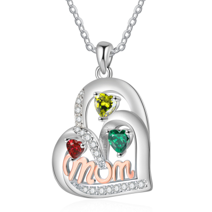 To my Mum/Mom-Personalised Heart Necklace with 3 Names & Birthstones Custom Gift for Mothers' Day | Jessemade
