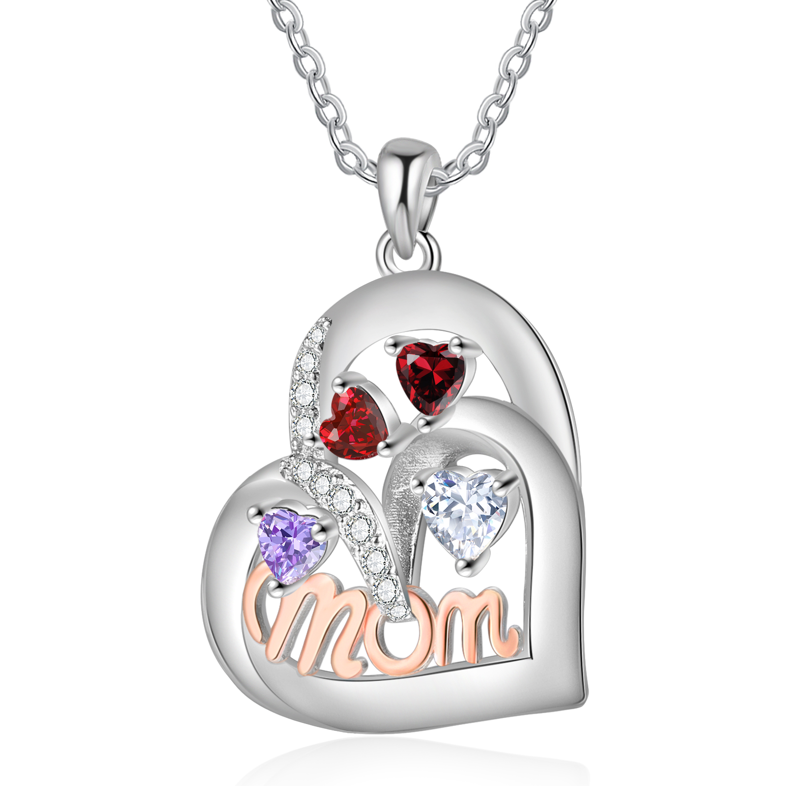 To my Mum/Mom-Personalised Heart Necklace with 4 Names & Birthstones Custom Gift for Mothers' Day | Jessemade