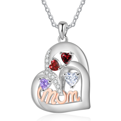 To my Mum/Mom-Personalised Heart Necklace with 4 Names & Birthstones Custom Gift for Mothers' Day | Jessemade