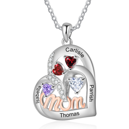 Custom Necklace with 4 Engraved Names & Birthstones – Gift for Mum | Jessemade
